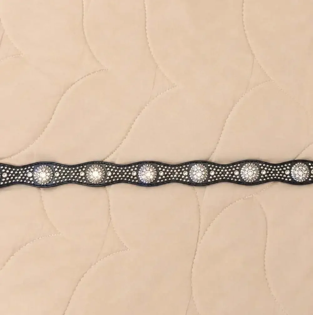 Nocona Black Croc Print Leather Belt Rhinestone Concho Western Cowgirl M